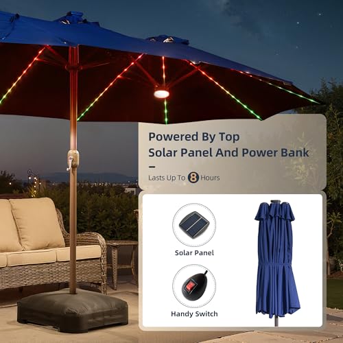 15Ft Patio Umbrella With Multicolor Solar Light