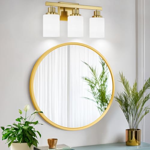 3 Light Bathroom Light Fixtures Vanity Light Brushed Gold 17in