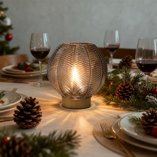 Battery Operated Decorative Glass Table Lamp with Timer Amber