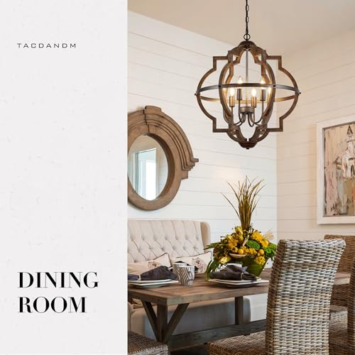 6 Light Wood Farmhouse Chandelier for Dining Room Hallway