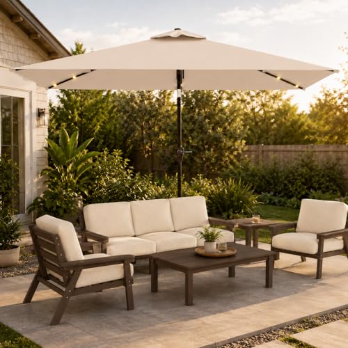 6.5 x 10ft Rectangular Patio Umbrella with Solar Lights