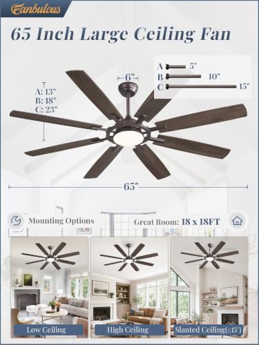 65 Inch Black Ceiling Fans with 3CCT Lights and Remote (Oil Bronze / 65")