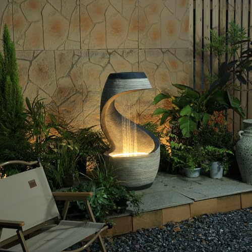 37" S Shaped Outdoor Water Fountain with LED Lights