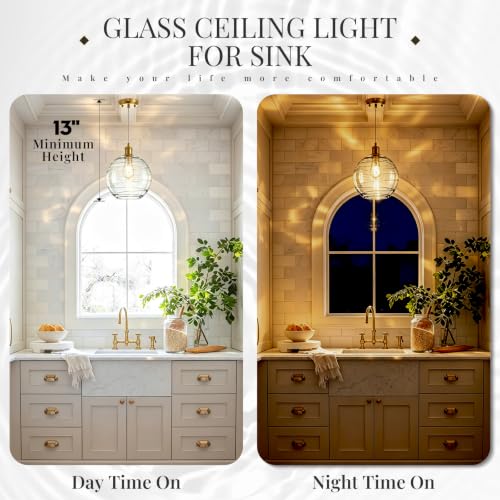 Gold Pendant Light Large Globe Glass Kitchen Light Fixture for Dining Room