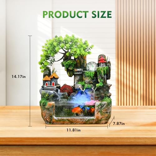 Upgraded Resin Tabletop Waterfall Fountain with LED Mist & DIY Rockery Landscape