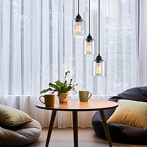 3 Lights Industrial Pendant Light with Glass Shade Matte Black Pendant Lighting Adjustable Industrial Retro Style Hanging Light