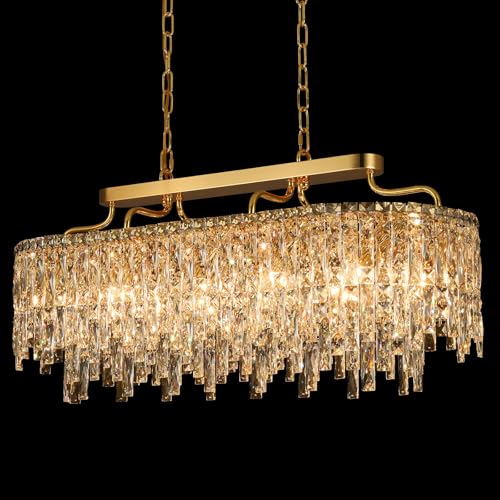 12 Light Gold Crystal Chandeliers for Dining Room Light Fixture 36"