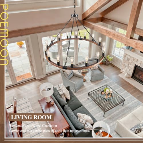 Farmhouse Wood Wagon Wheel Chandelier 16