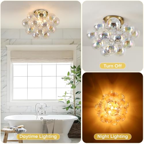 Bubble Glass Flush Mount Ceiling Light Mid Century Modern Gold Chandelier