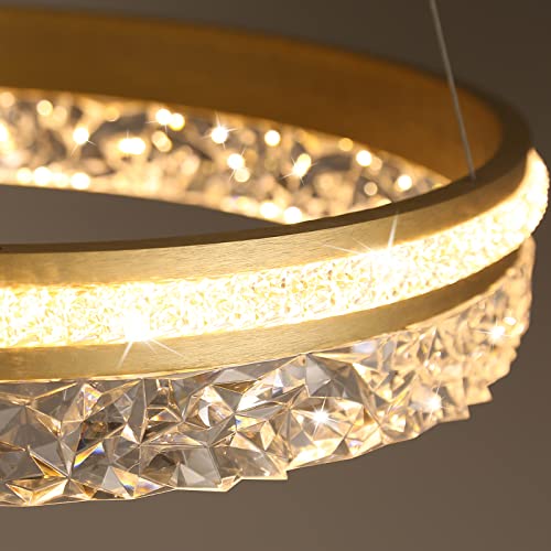 Modern LED Chandelier 1 Ring 19.7in Pendant Lighting for Kitchen Island 50W Dimmable LED Pendant Ceiling Light Gold Hanging Light with Remote for Kitchen Dining Room Bedroom Living Room
