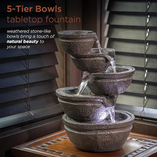 WIN1138 13" Indoor Tabletop Tiering Bowls Water Fountain with LED Lights