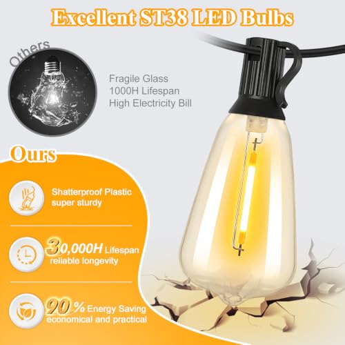 200FT Outdoor String Lights 104 Bulbs
