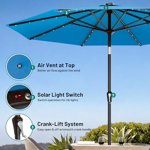 9FT Patio Umbrella with Solar Lights