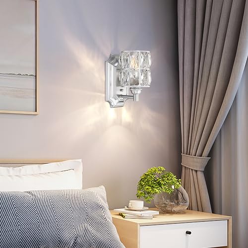 Crystal Wall Sconce Brushed Nickel Dry&Wet Dual Use 1 Light 2 Pack (2 Count)