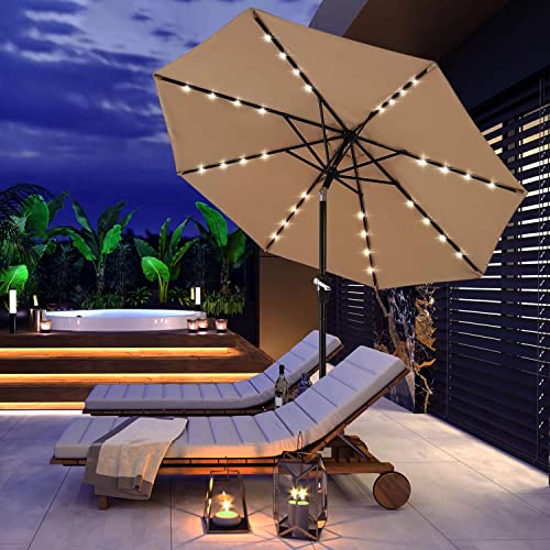 Solar Led Patio Umbrella with 32 Lights 11FT
