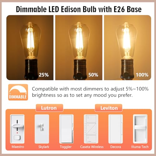 8 Pack Dimmable Vintage LED Edison Bulbs (8 Count)