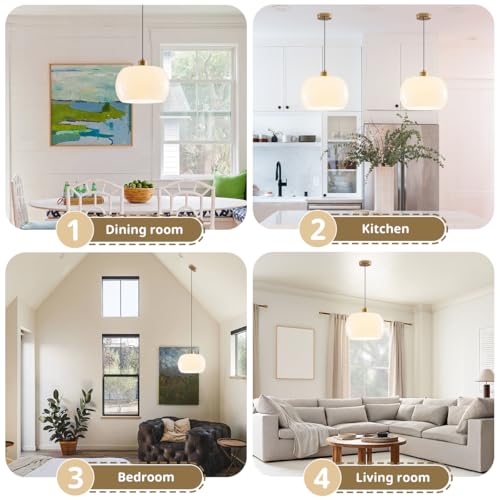 3 Pack Hanging Light Glass Kitchen Island Pendant Light with White Globe Shade