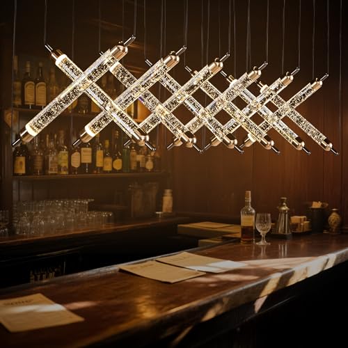 55" LED Large Modern Rectangle Crystal Chandeliers for Dining Room