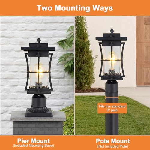 Dusk to Dawn Outdoor Post Light Fixture Waterproof Pole Mount Light with Pier Mount Adapter