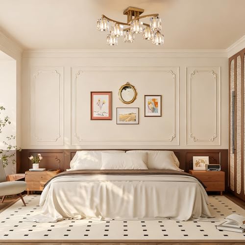 Modern Crystal Ceiling Light Fixture Gold Semi Flush Mount Ceiling Light with 8