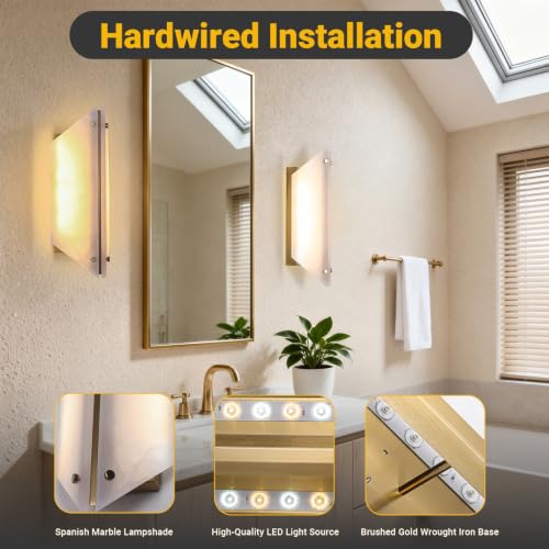 Alabaster Wall Sconces Bathroom Vanity Light Gold 13.8" 1 Pack