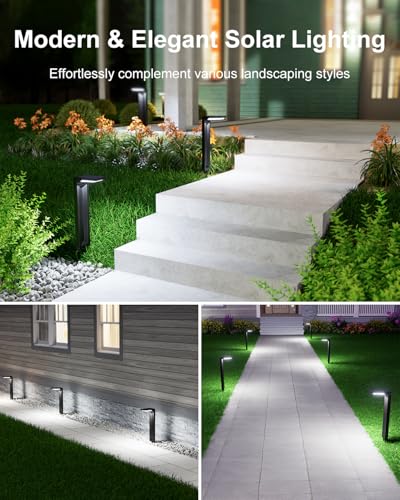 6 Pack Cool White Solar Powered Pathway Lights Outdoor Waterproof (6 Count)