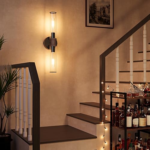 Black & Walnut Wireless Battery Operated Wall Sconces with Remote