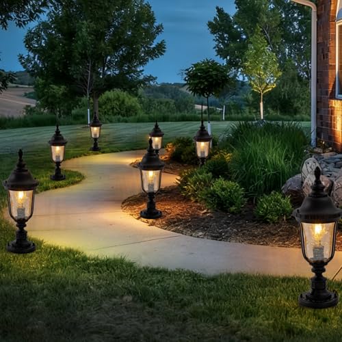 Dusk to Dawn Outdoor Post Light 19" Retro Exterior Lamp with Pier Mount Base Waterproof Fence Lighting for Yard