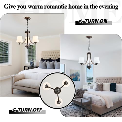 3 Light Farmhouse Chandelier with Milk White Frosted Glass Shades Black Dining Room Light Adjustable Height Ceiling Hanging Light Fixtures for Dinner Table