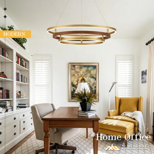 3 Ring LED Chandelier Modern Chandeliers Red Walnut Wood Gold Dimmable 31''