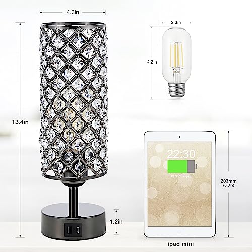 Black Crystal Touch Lamp with USB
