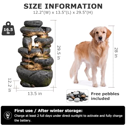 29.5''Tall Rock Solar Water Fountain Outdoor Garden Feature