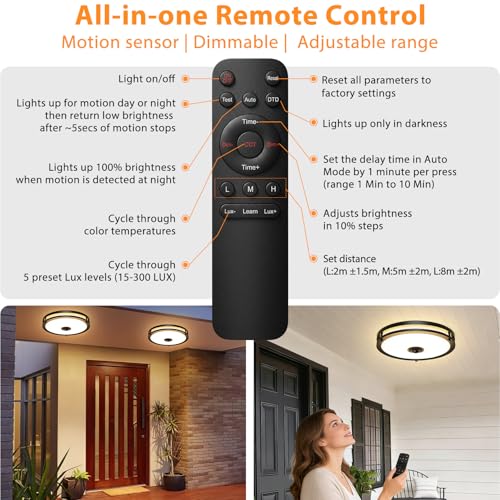 2 Pack 12" LED Motion Sensor Outdoor Ceiling Light with Remote