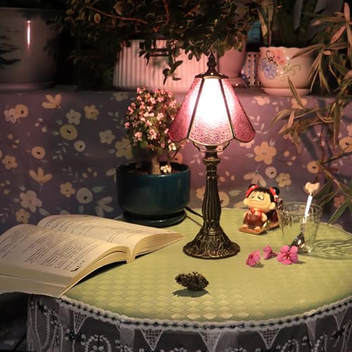 Stained Glass Table Lamp Purple Diamond Style Lamp 14 Inch