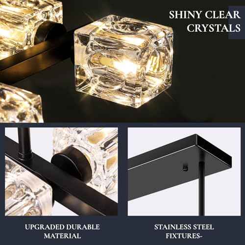 Black Chandeliers for Dining Room, Modern Crystal Pendant Lights Fixture with Cube Shade, 8-Lights Farmhouse Hanging Dining Light Fixtures Over Table for Kitchen Island, Living Room, Bedroom (G9 Base)
