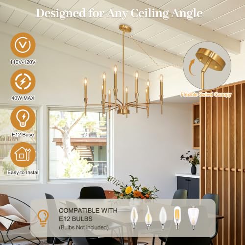 Gold Modern Small Chandelier 10 Light Dining Room Farmhouse Light Fixture