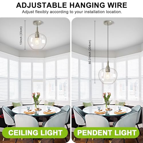 9.45in Nickel Pendant Lights Kitchen Island with Clear Glass Shade 1Pack