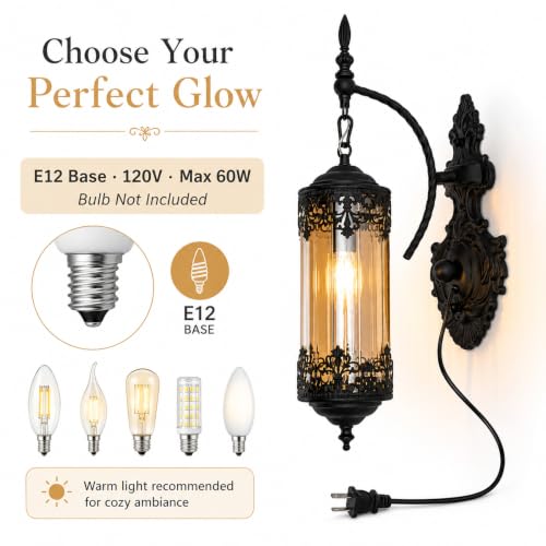 Rustic Gothic Plug in Wall Sconce with Glass