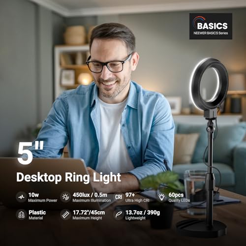 Basics 5" LED Desktop Ring Light with Stand