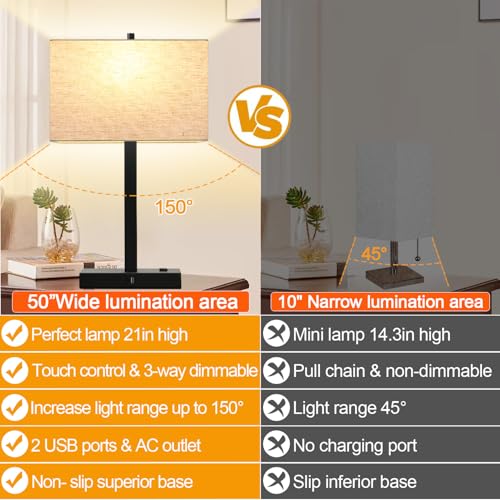 21" Set of 2 Table lamp with USB A+C & AC Outlets (2 Count)