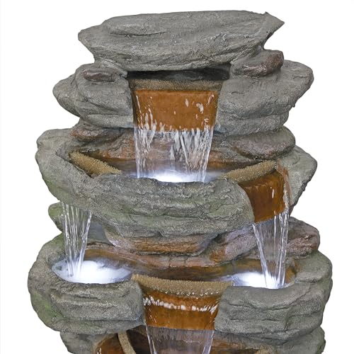 TZL352 Outdoor Floor Stone Tower Fountain with LED Lights