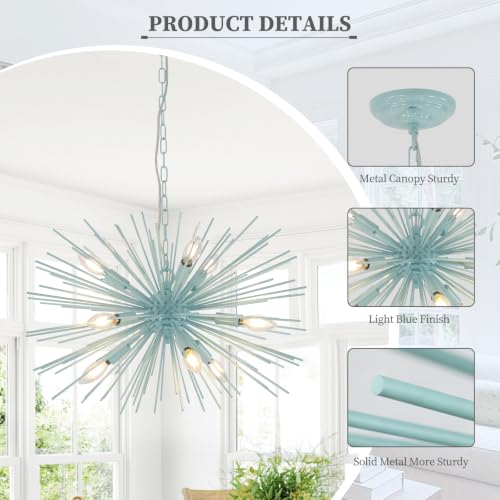 24in 9 Light Blue Modern Sputnik Chandelier Mid