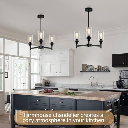3 Lights Black Chandeliers for Dining Room Light Fixture Over Table 22.4"