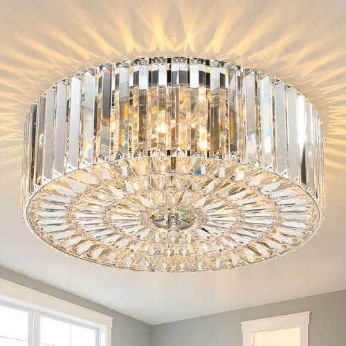 17.59-Inch 4-Light Chrome Round K9 Crystal Ceiling Light Fixture