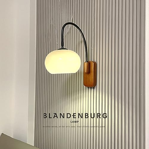 Modern Decoration Wall Sconce Mid Century with White Milk Glass Vintage Industrial Wood Wall Light Hardwired Smoke Grey Amber Farmhouse Reading Wall Lamp for Bedroom Living Room Bedside