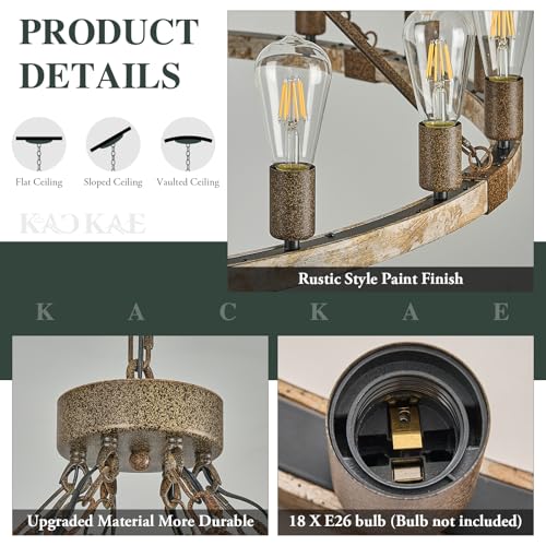 Farmhouse Wagon Wheel Chandelier 47" Wooden Chandelier Light Fixture 18