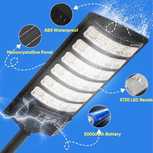 2 Pack Solar Street Light Outdoor 30000LM 6500K Waterproof Motion Sensor LED Solar Powered Flood Light with Remote Control Dusk to Dawn Commercial Area Lighting for Outside Parking Lot (2 Count)