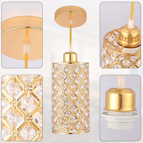Gold Crystal Pendant Light Adjustable Height E26 E27 Fixture