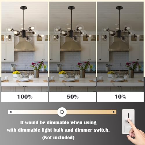 8 Light Globe Sputnik Chandelier Mid Century Sputnik Chandeliers Modern Black Chandelier with Clear Globe Pendant Light Clear Glass Adjustable Hanging Ceiling Light for Living Dining Room