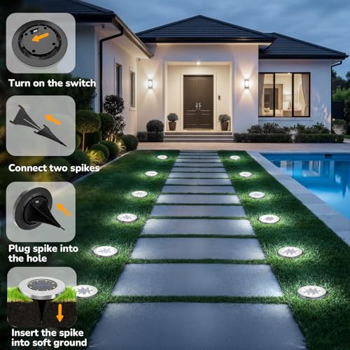 12 Pack 4.6 Inch Solar Ground Lights Outdoor (12 Count)